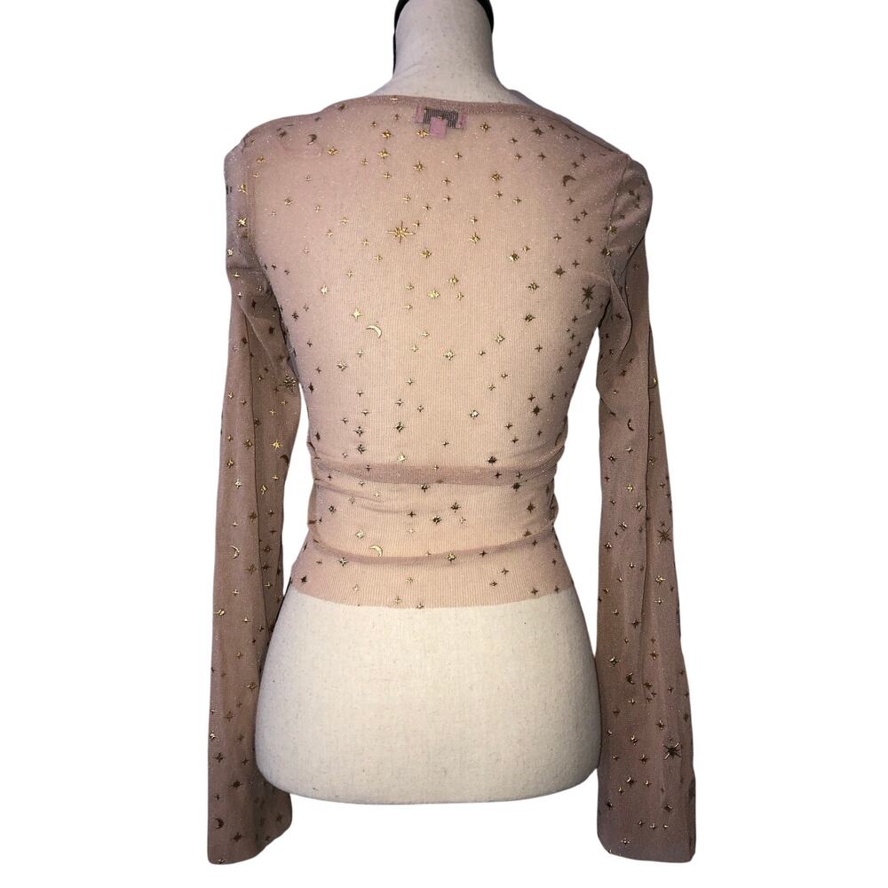 Celestial Fairy Top size S Moon Sun Stars Pink Gold Mesh Mystical Cosmic Whimsy - Picture 4 of 8